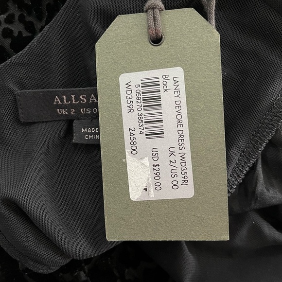 NWT ALLSAINTS Laney Devore Dress in Black - Velour Leopard - Picture 9 of 10
